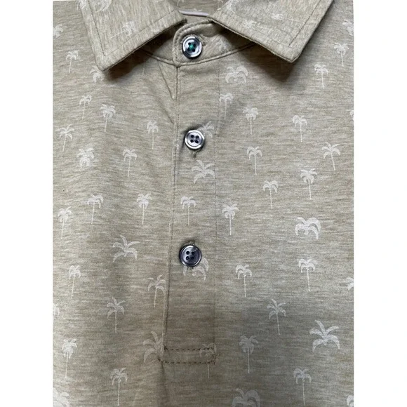 Linksoul Lux-Lite Polo Mens S Tan Palm Tree Performance Golf Shirt LS1381P NWT - Picture 8 of 9